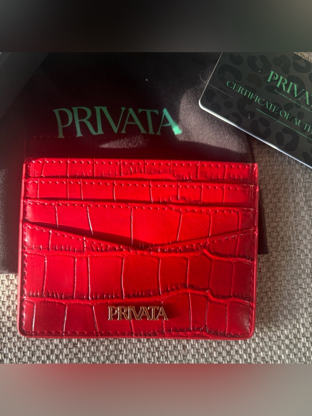 Privata Red Croc-Embossed Leather Cardholder - New in Box